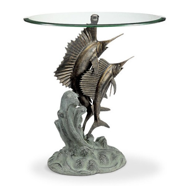 Marlin and Sailfish Statue Table Sculpture With Glass Top Aluminum